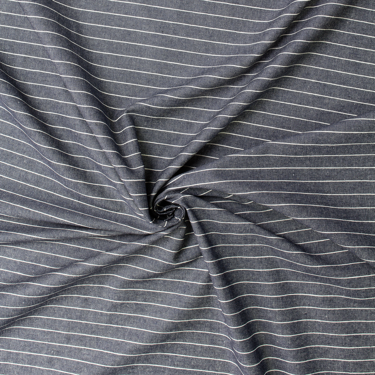 White on Indigo Horizontal Pinstripe Italian Designer Denim #31851 Fabric By The Yard - Wide shot