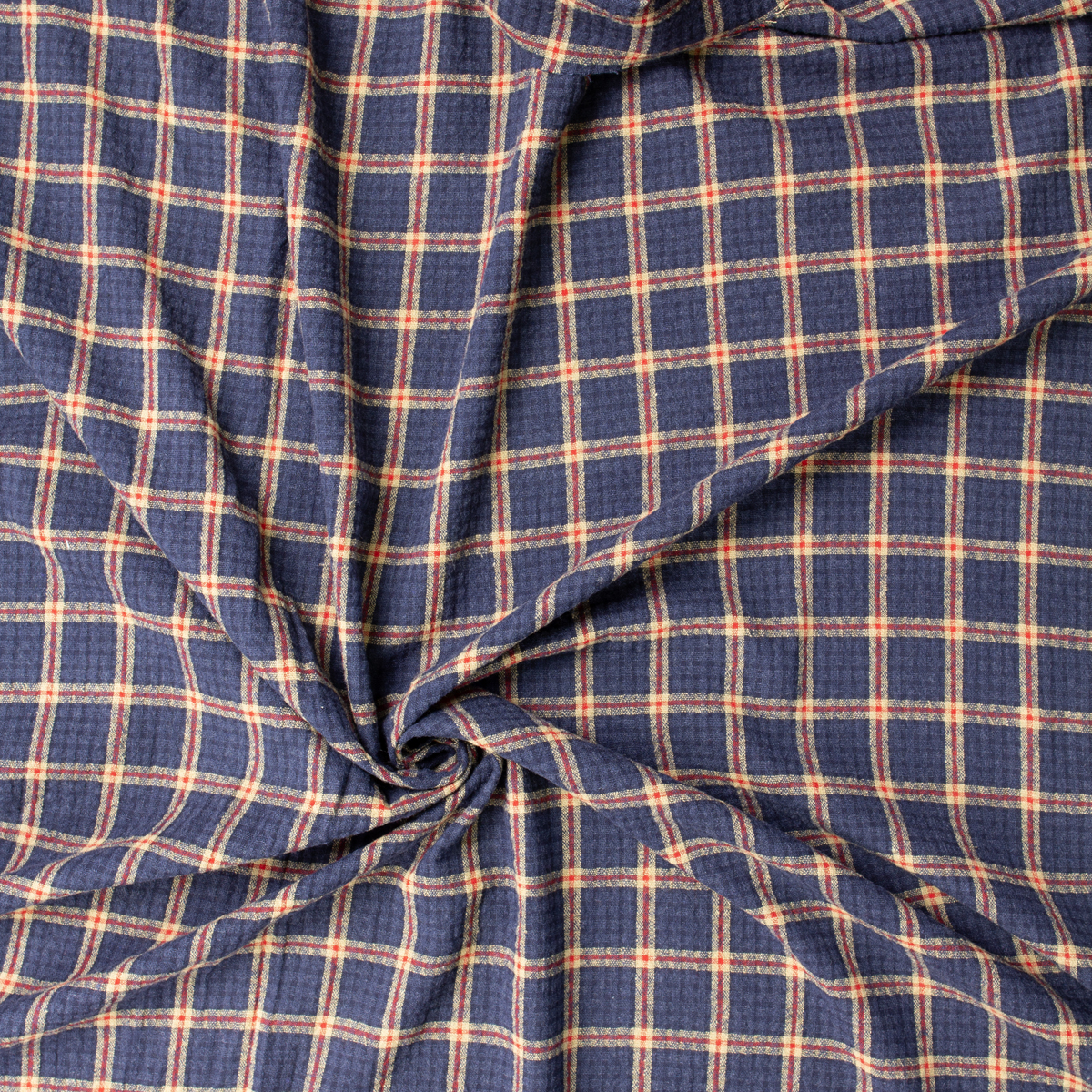 Red, Tan, and Navy Plaid Brushed Gauzy Cotton Seersucker #31853 Fabric By The Yard - Wide shot