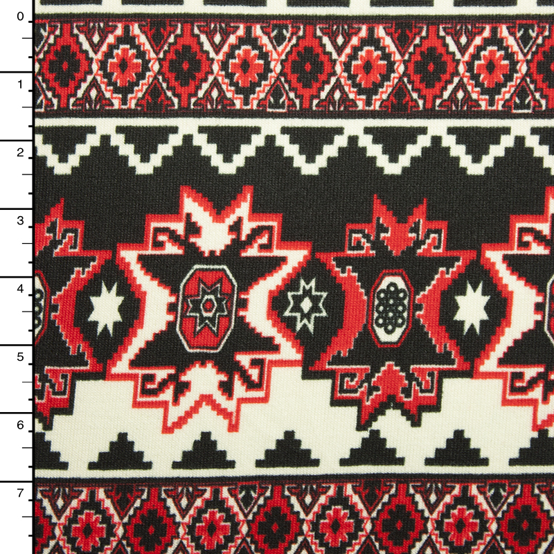 Red, Black, and Offwhite Bohemian Tribal Sweater Knit