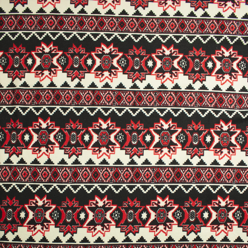 Red, Black, and Offwhite Bohemian Tribal Sweater Knit