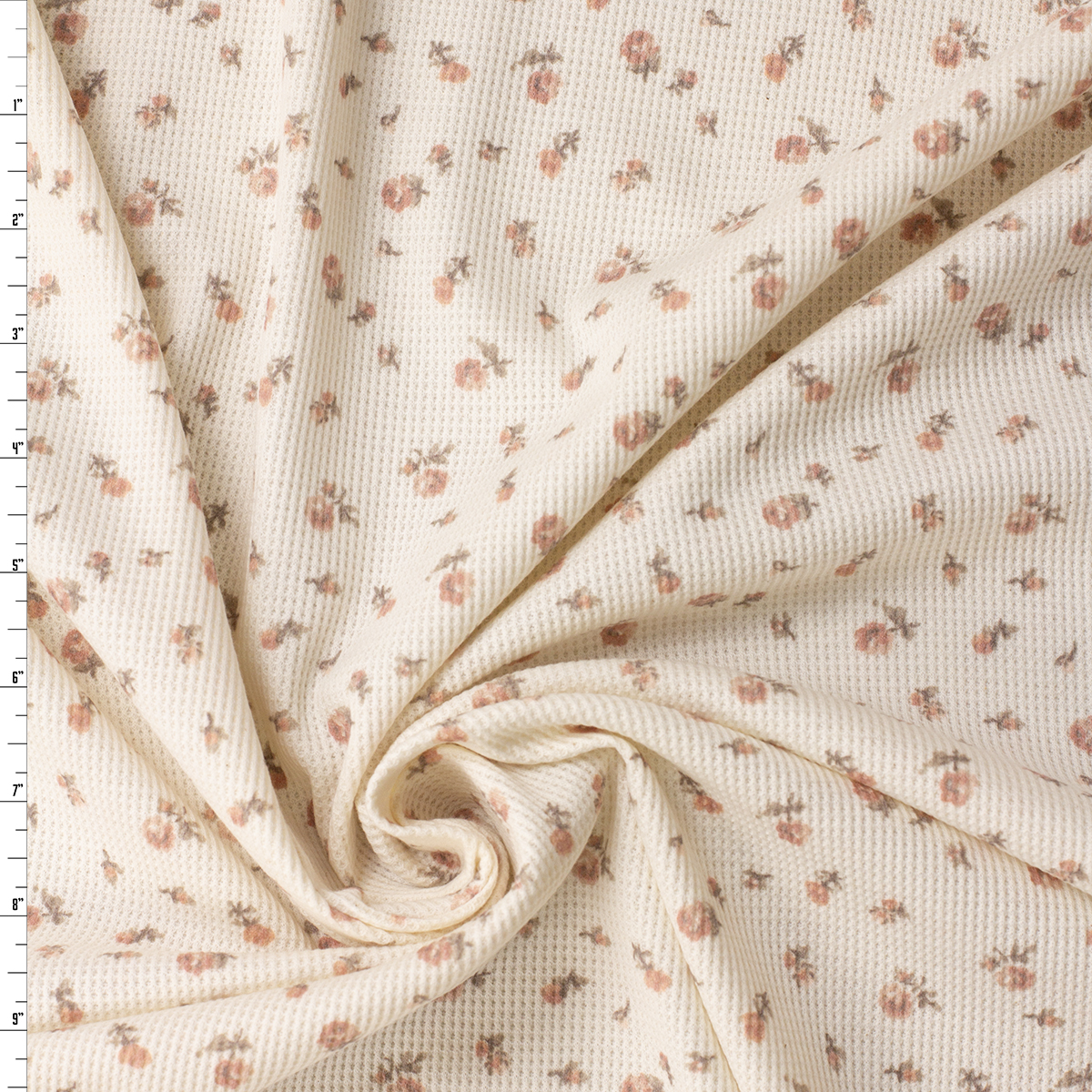 Dusty Pink Floral on Ivory Cotton Micro Waffle Knit #31899 Fabric By The Yard
