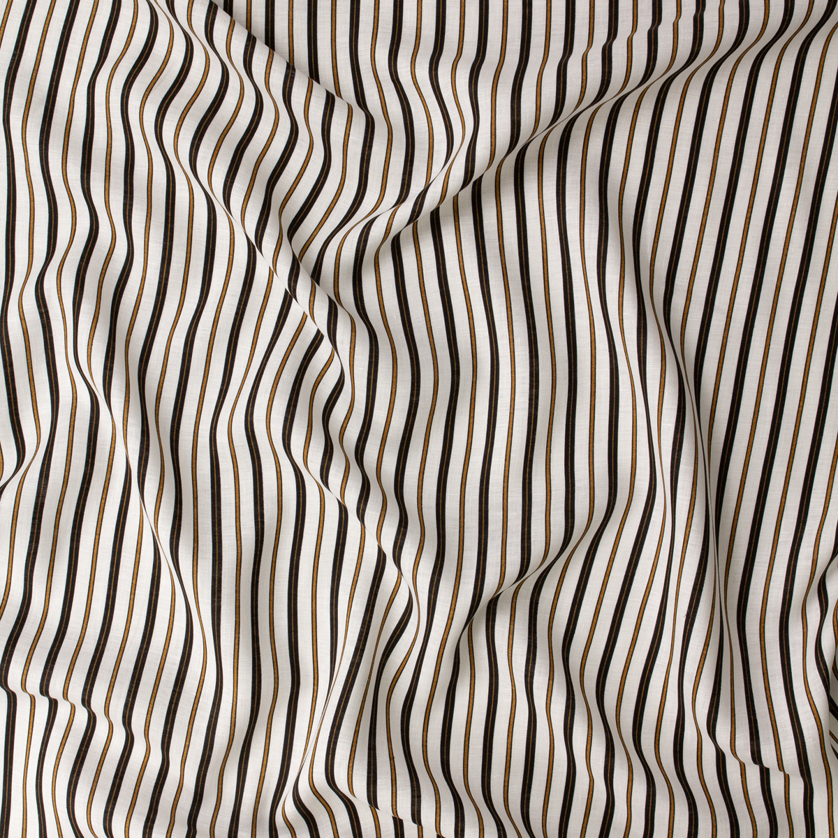 Black and Tan Rustic Stripe on White Designer Linen #31916 Fabric By The Yard - Wide shot