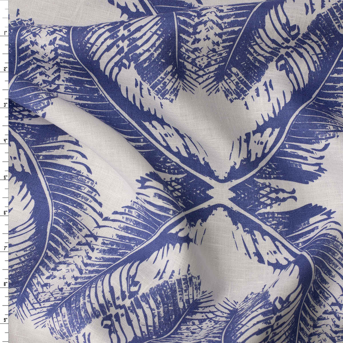 Slate on White Diamond Fronds Designer Linen #31924 Fabric By The Yard