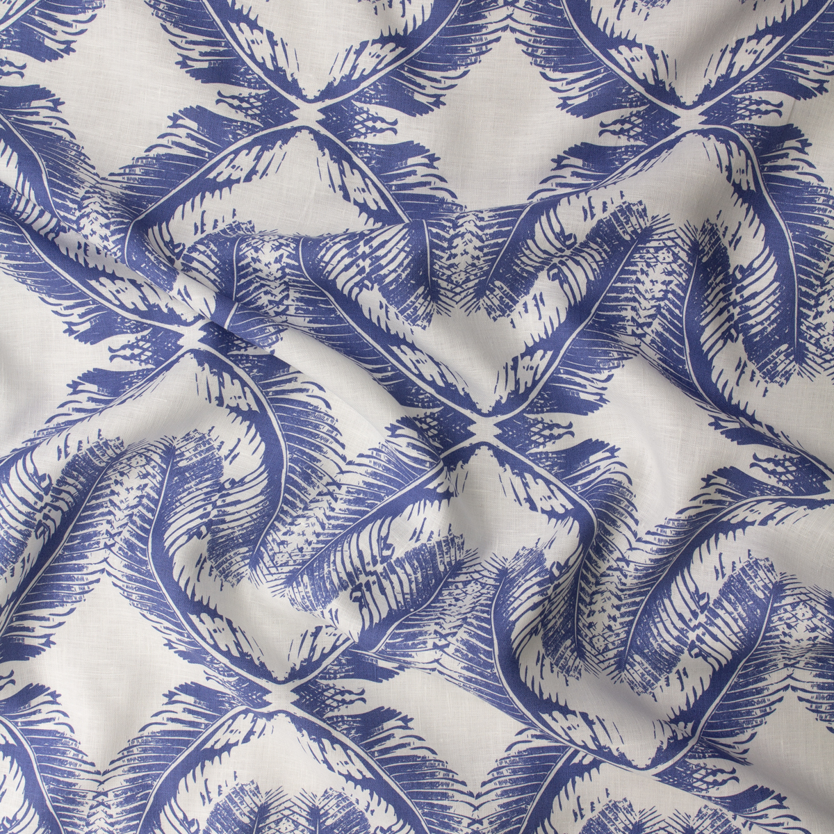Slate on White Diamond Fronds Designer Linen #31924 Fabric By The Yard - Wide shot