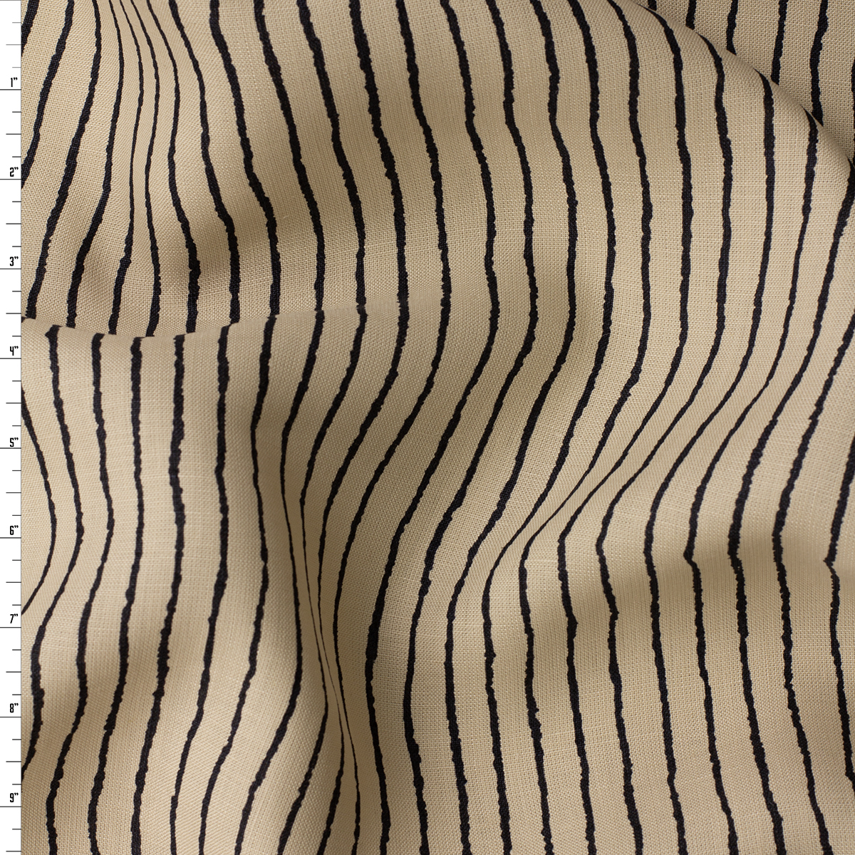 Black on Light Tan Vertical Paint Stripe Designer Linen #31927 Fabric By The Yard