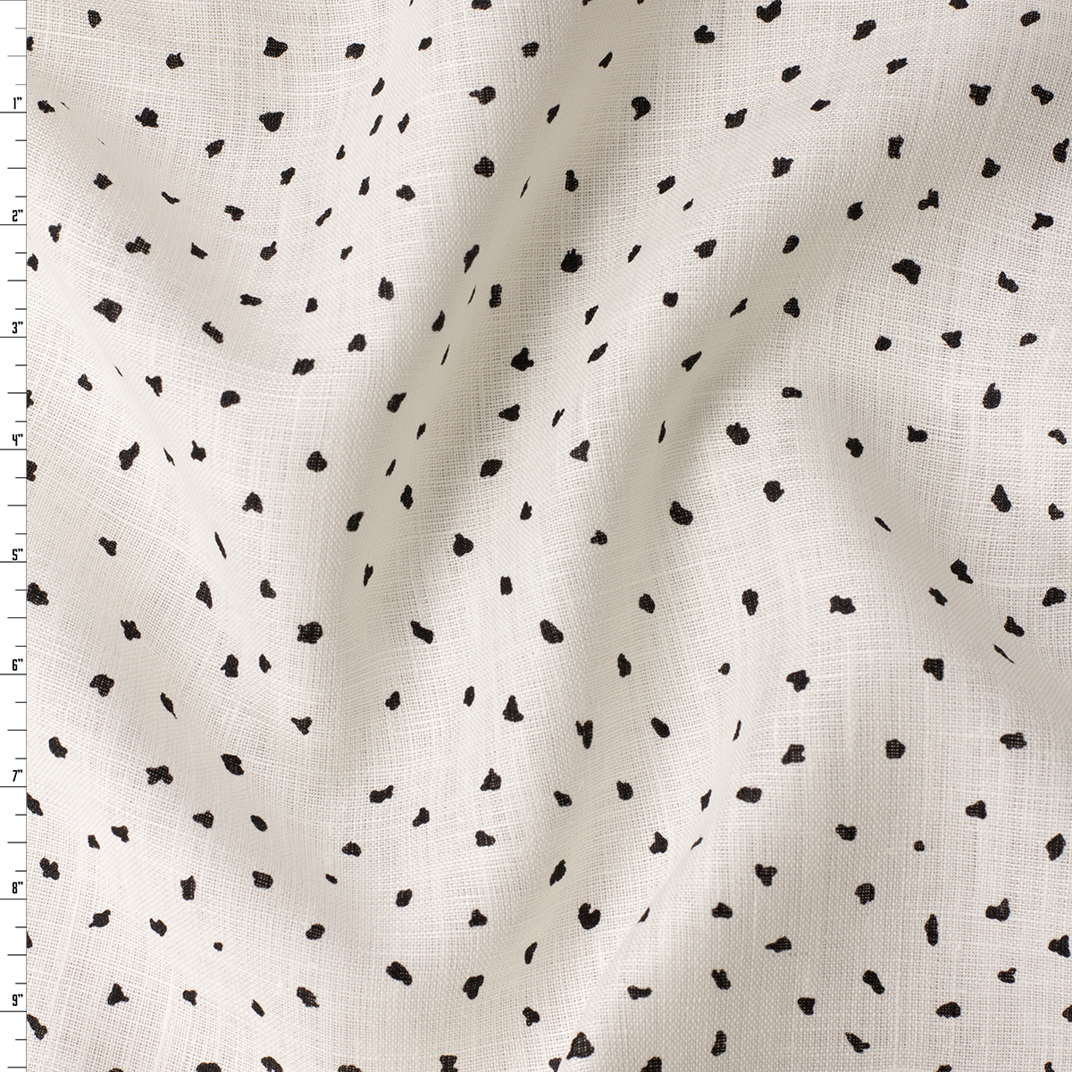 Black on White Paint Dots Designer Linen #31928 Fabric By The Yard
