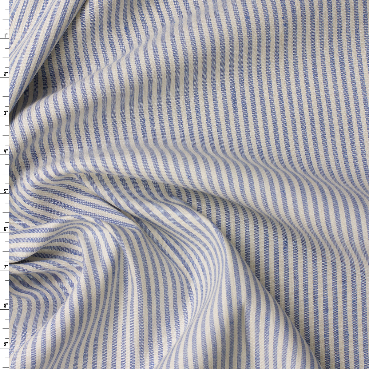 Light Blue and Ivory Vertical Stripe Marabella Stretch Linen/Viscose #31929 Fabric By The Yard