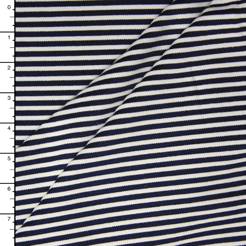 Navy and White Textured Stripe 4-way Stretch Heavy Knit