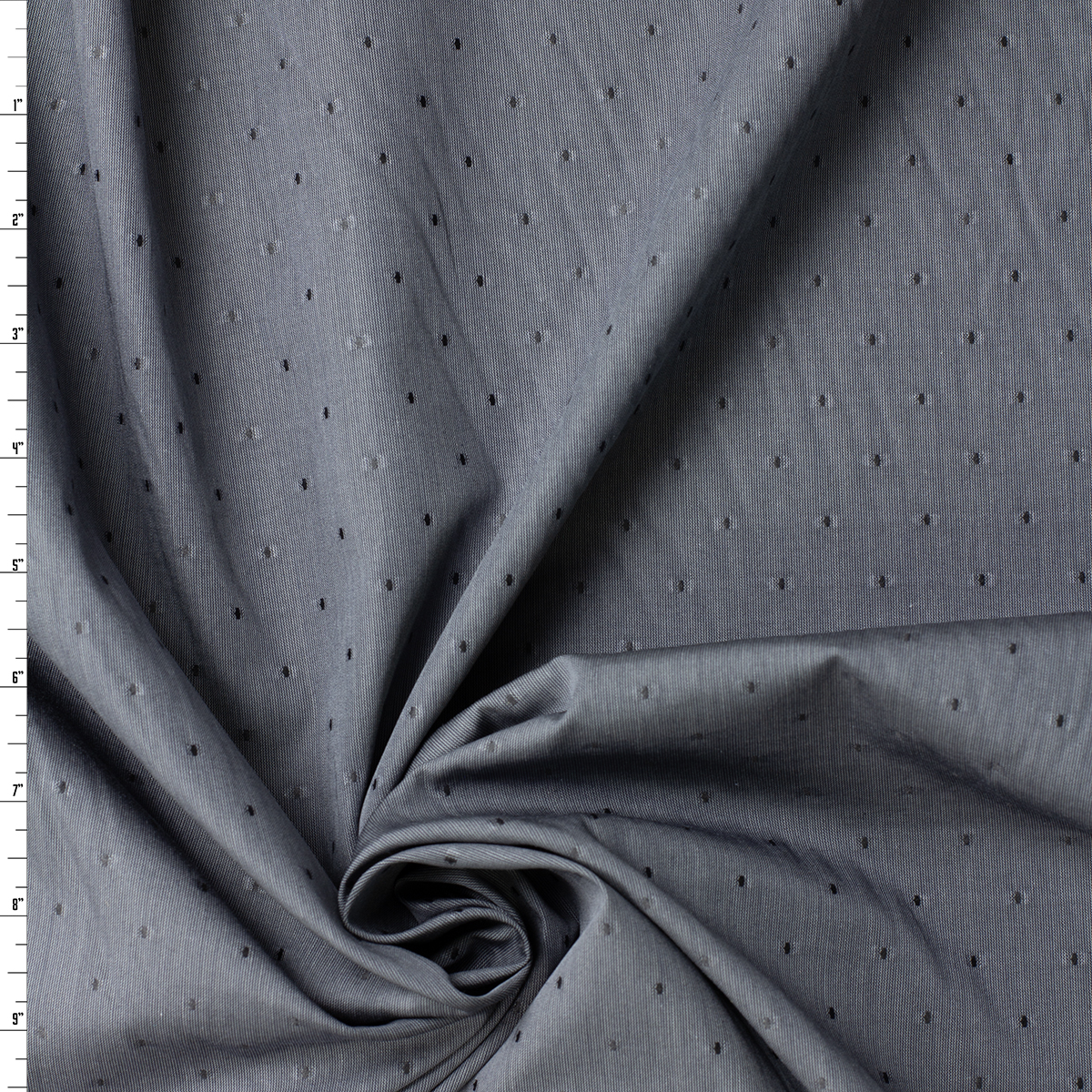 Black Dots on Charcoal Embroidered Dot Cotton Shirting #31944 Fabric By The Yard