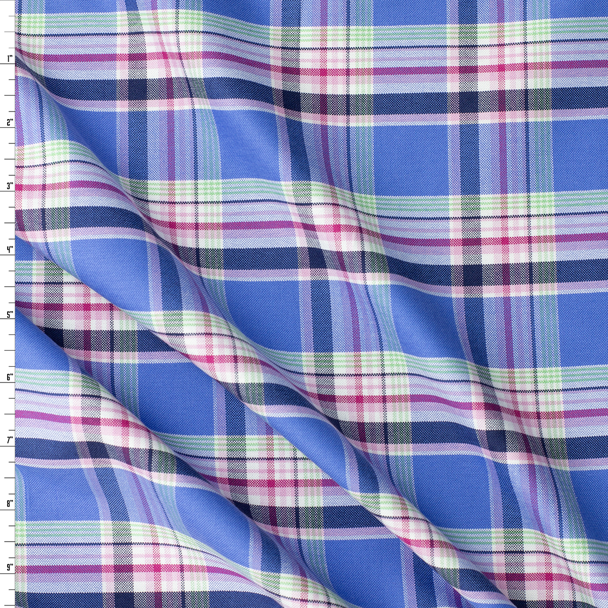 Pink, Lime, and Periwinkle Plaid Cotton Oxford #31948 Fabric By The Yard