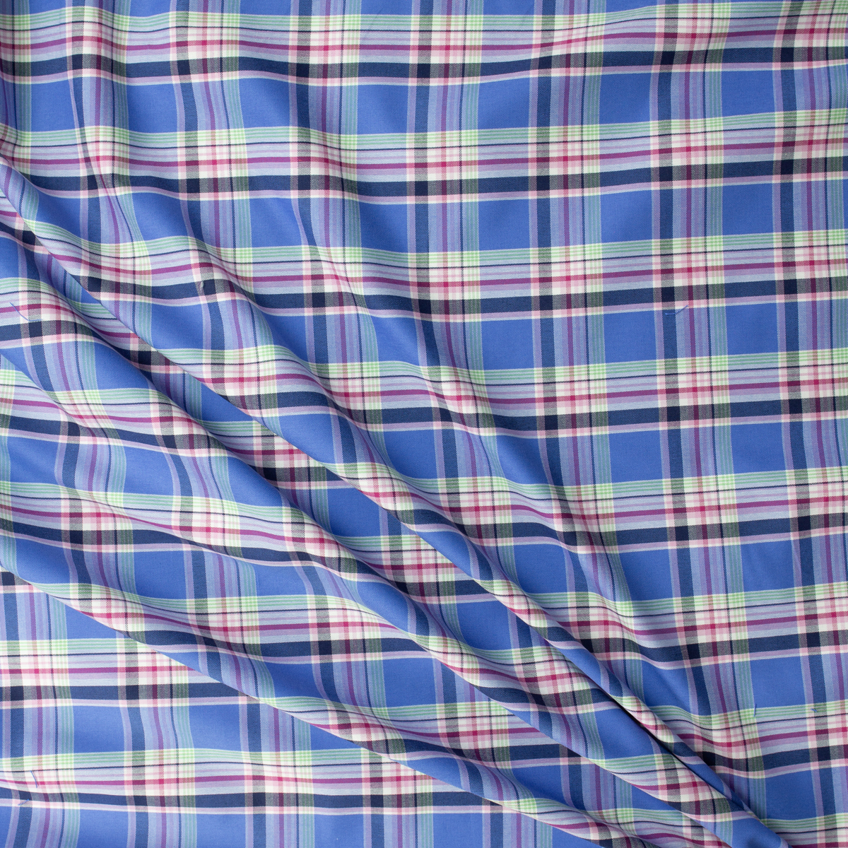 Pink, Lime, and Periwinkle Plaid Cotton Oxford #31948 Fabric By The Yard - Wide shot