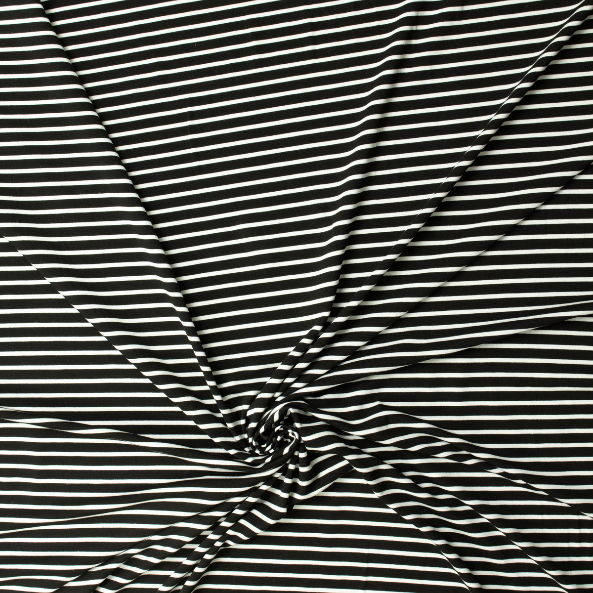 White on Black Horizontal Stripe Stretch Modal Micro Rib Jersey #31951 Fabric By The Yard - Wide shot