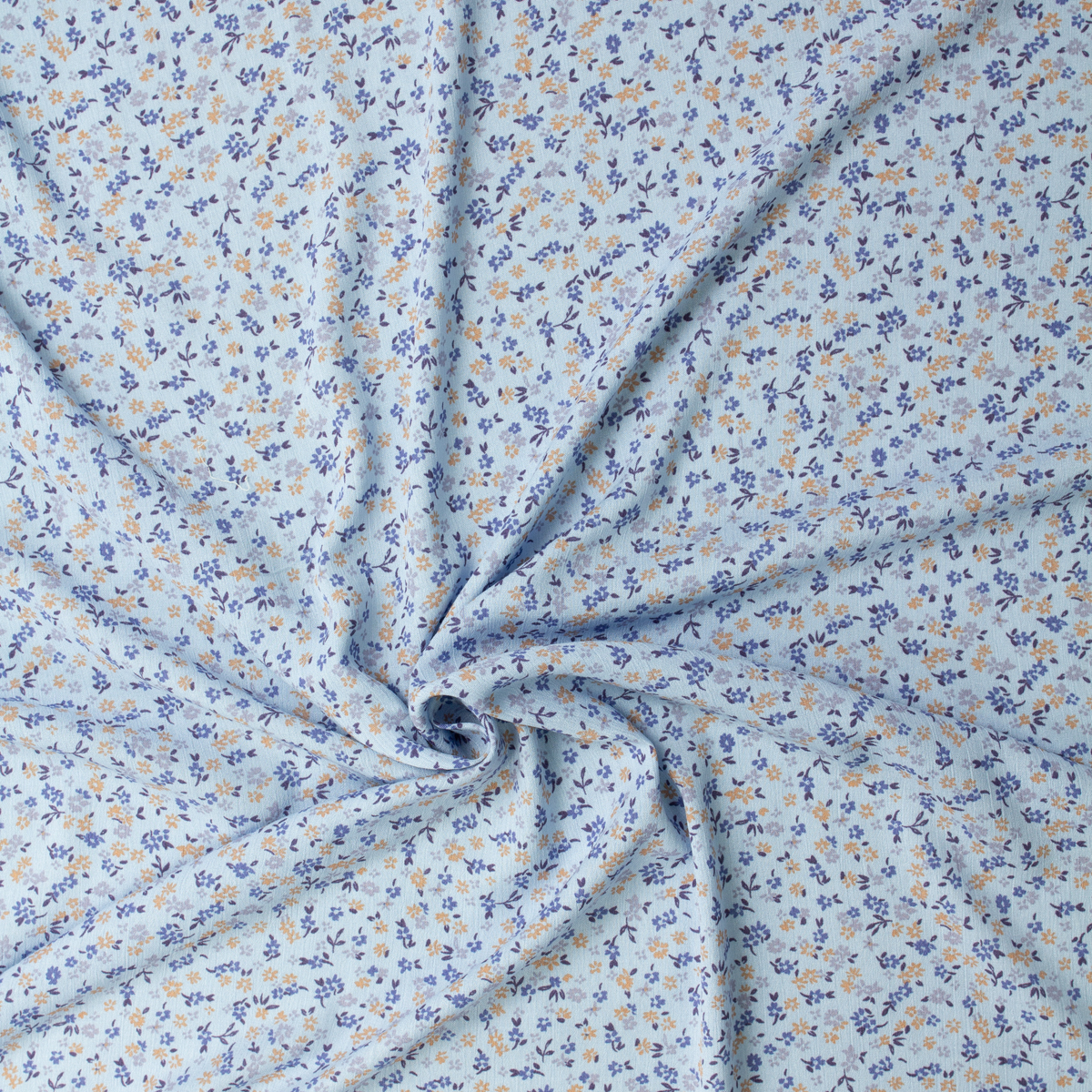 Tan, Brown, and Slate Mini Floral on Light Blue Rayon Gauze #31970 Fabric By The Yard - Wide shot
