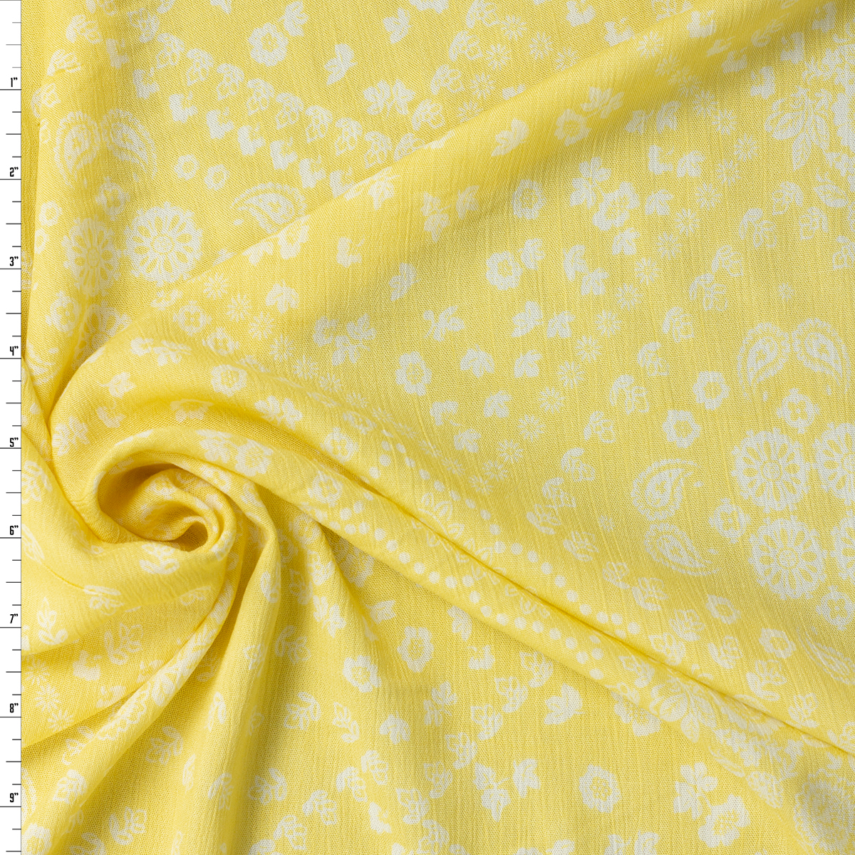 Diagonal Bandana Floral on Yellow Rayon Gauze #31973 Fabric By The Yard