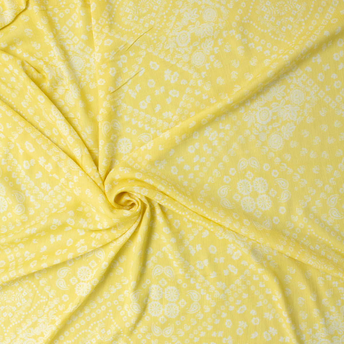 Diagonal Bandana Floral on Yellow Rayon Gauze #31973 Fabric By The Yard - Wide shot