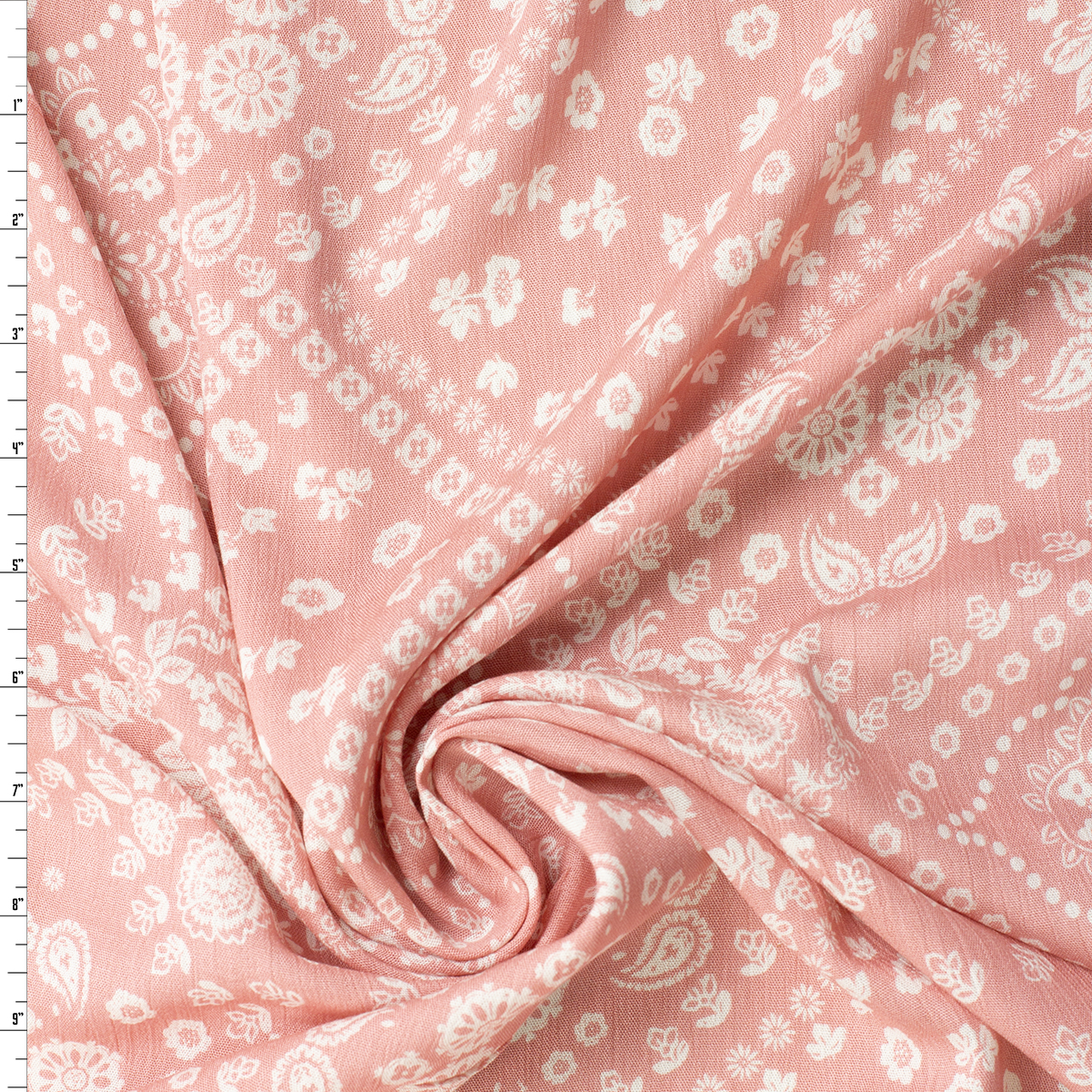 Diagonal Bandana Floral on Pink Rayon Gauze #31974 Fabric By The Yard