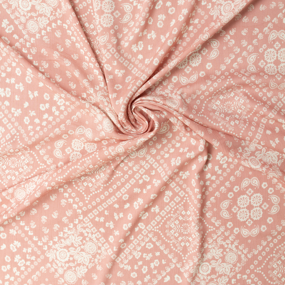 Diagonal Bandana Floral on Pink Rayon Gauze #31974 Fabric By The Yard - Wide shot