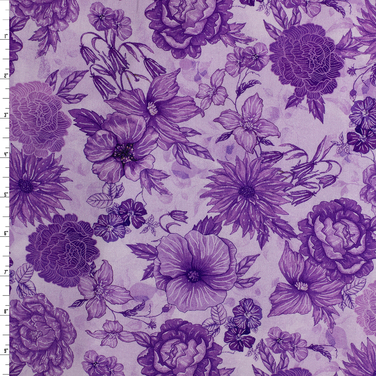 Purple Flora Quilter’s Cotton from Timeless Treasures #31985 Fabric By The Yard