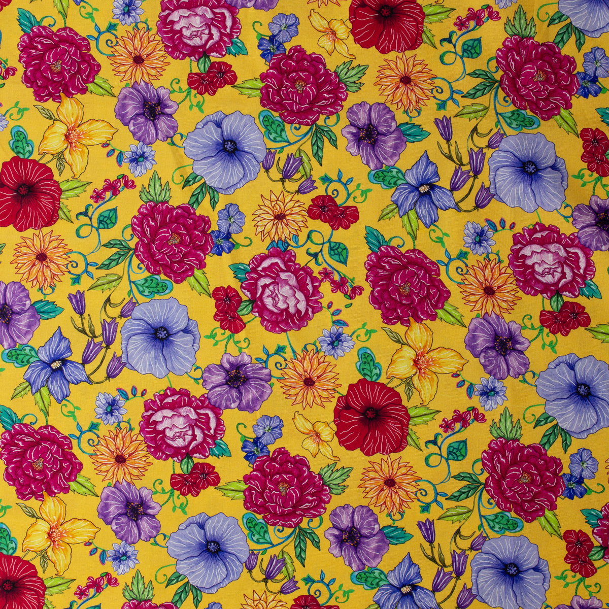 Yellow Flora Quilter’s Cotton from Timeless Treasures #31994 Fabric By The Yard - Wide shot