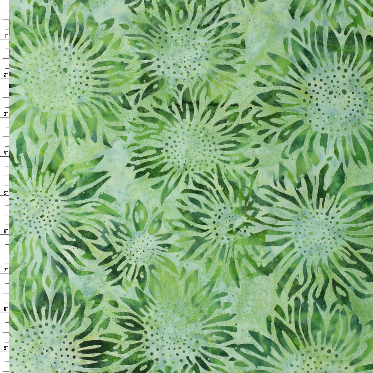Green Sunflower Indonesian Cotton Batik #32013 Fabric By The Yard
