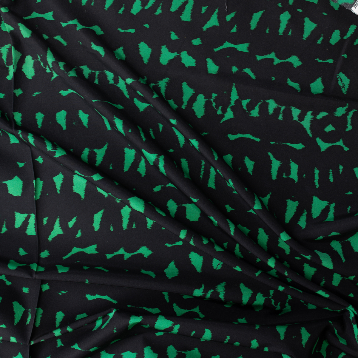 Green and Black Abstract Ikat Grid Faille from Milly #32018 Fabric By The Yard - Wide shot