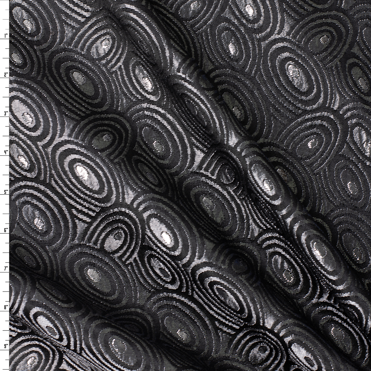 Gunmetal and Black Metallic Ovals Designer Brocade #32028 Fabric By The Yard