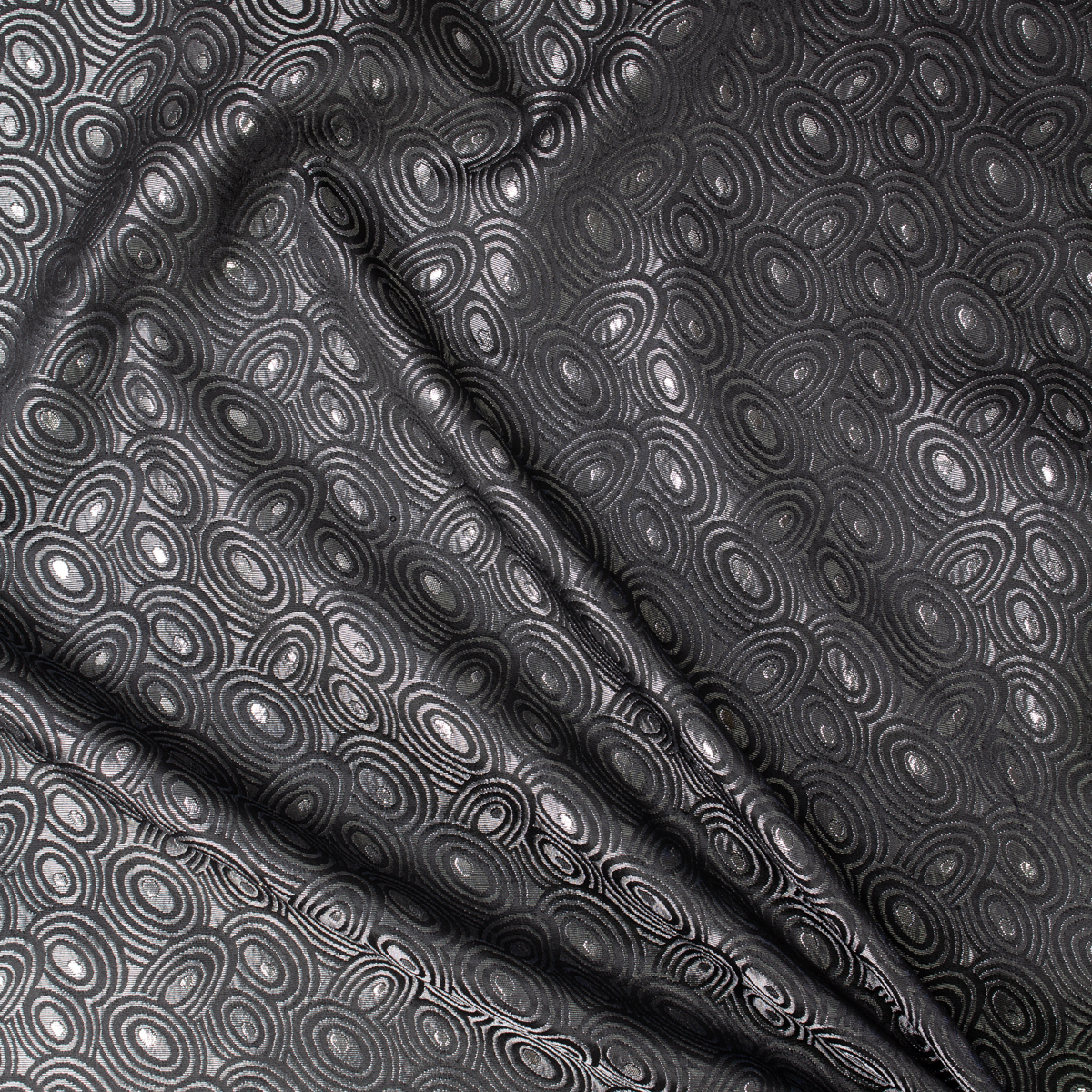 Gunmetal and Black Metallic Ovals Designer Brocade #32028 Fabric By The Yard - Wide shot