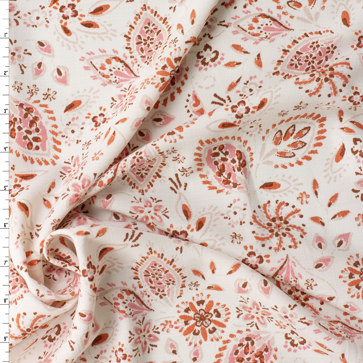 Red and Offwhite Paisley Floral Linen Look Rayon #32035 Fabric By The Yard