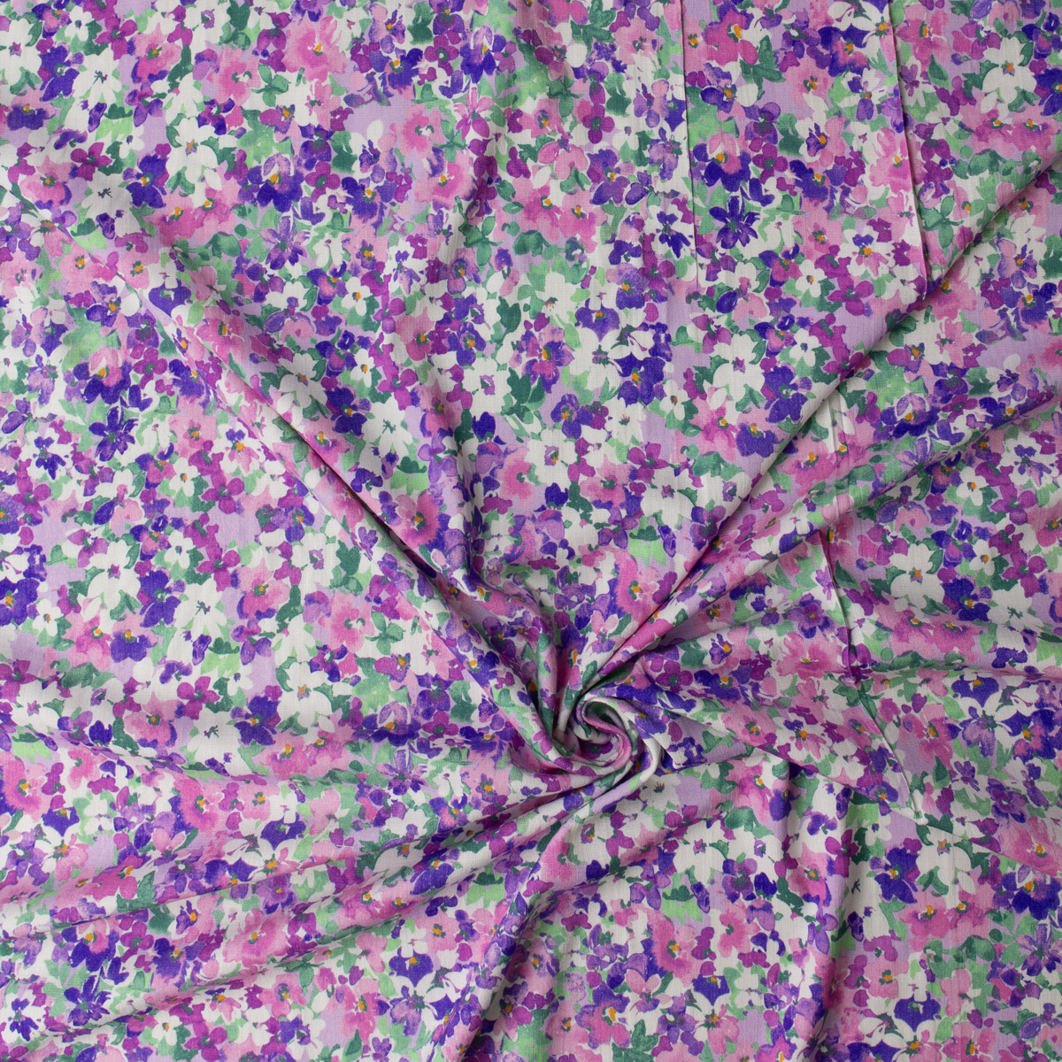Lilac Fields Small Watercolor Floral Linen Look Rayon #32041 Fabric By The Yard - Wide shot