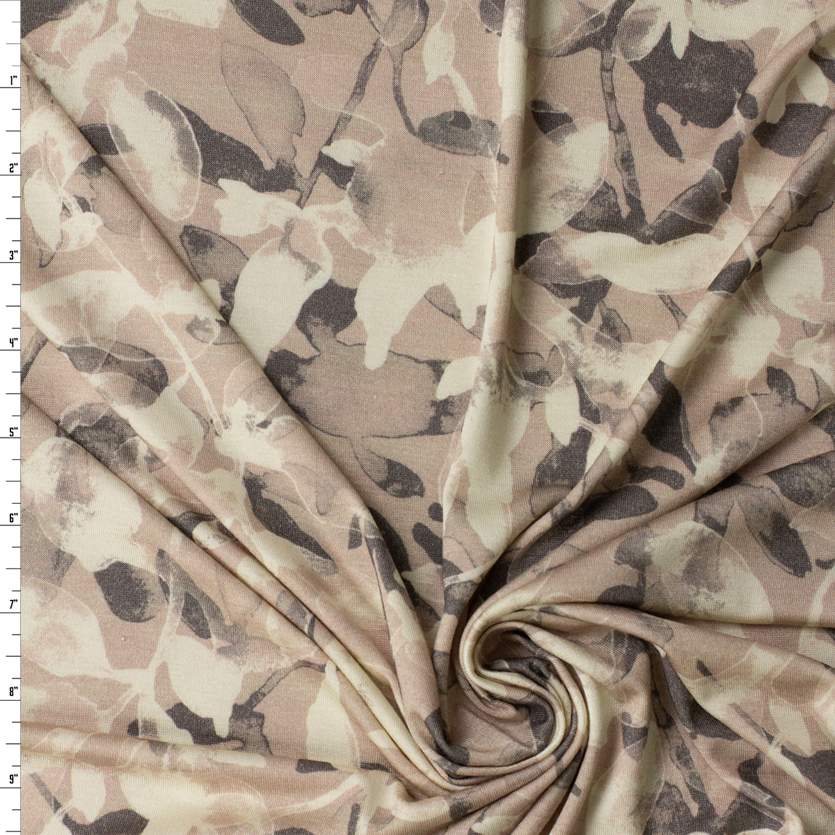 Taupe and Tan Leaves and Branches Designer Rayon Jersey Knit #32056 Fabric By The Yard
