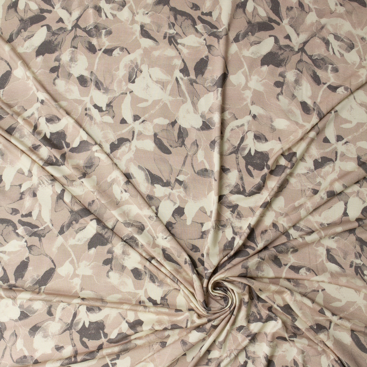 Taupe and Tan Leaves and Branches Designer Rayon Jersey Knit #32056 Fabric By The Yard - Wide shot