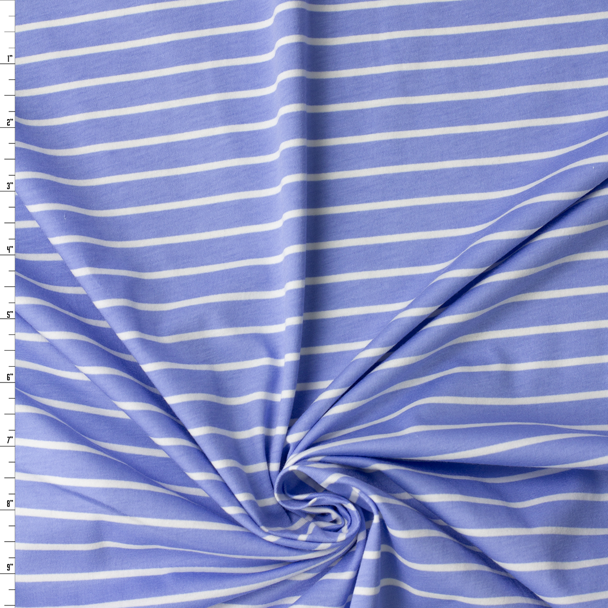 White on Light Blue Horizontal Stripes Designer Cotton Jersey Knit #32057 Fabric By The Yard