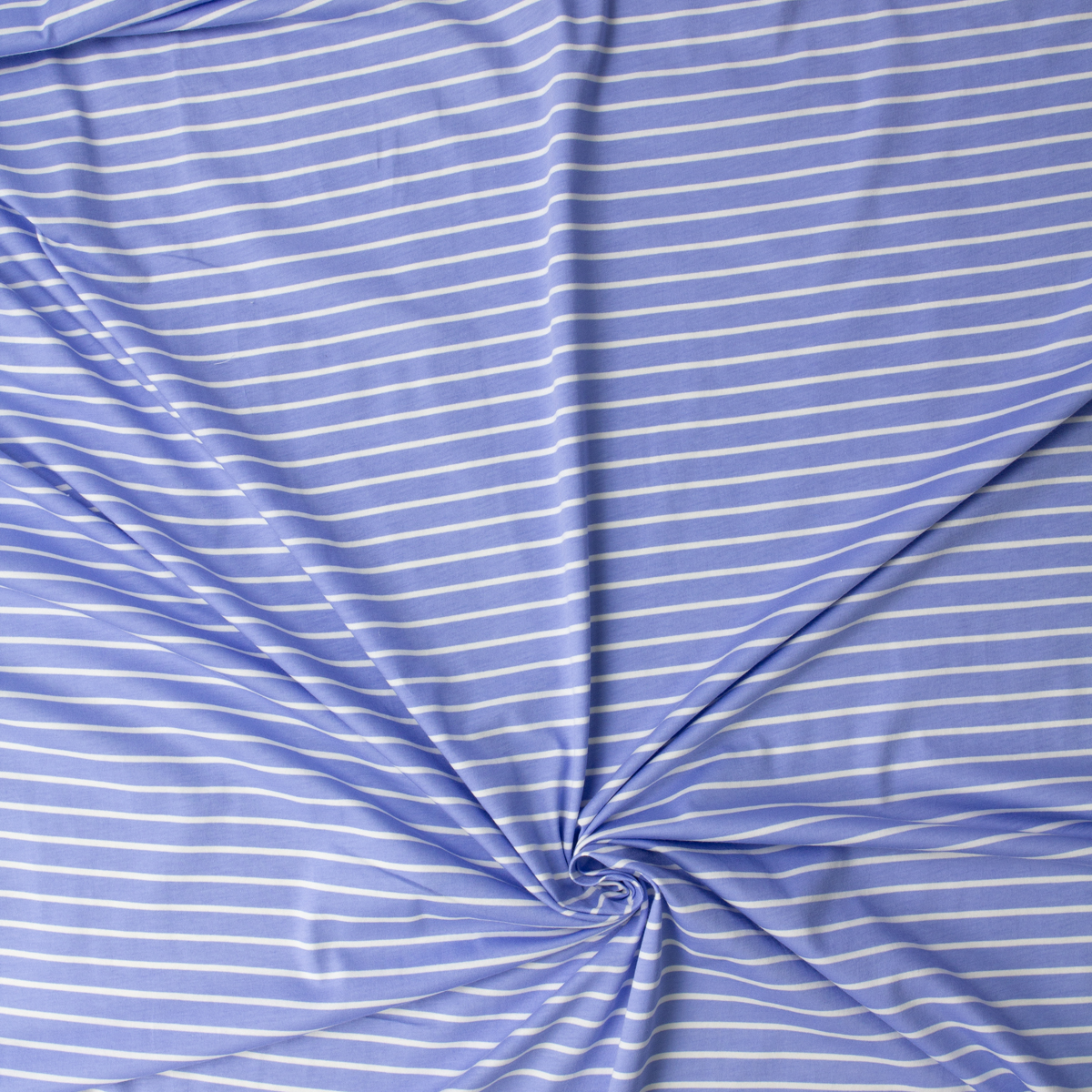 White on Light Blue Horizontal Stripes Designer Cotton Jersey Knit #32057 Fabric By The Yard - Wide shot