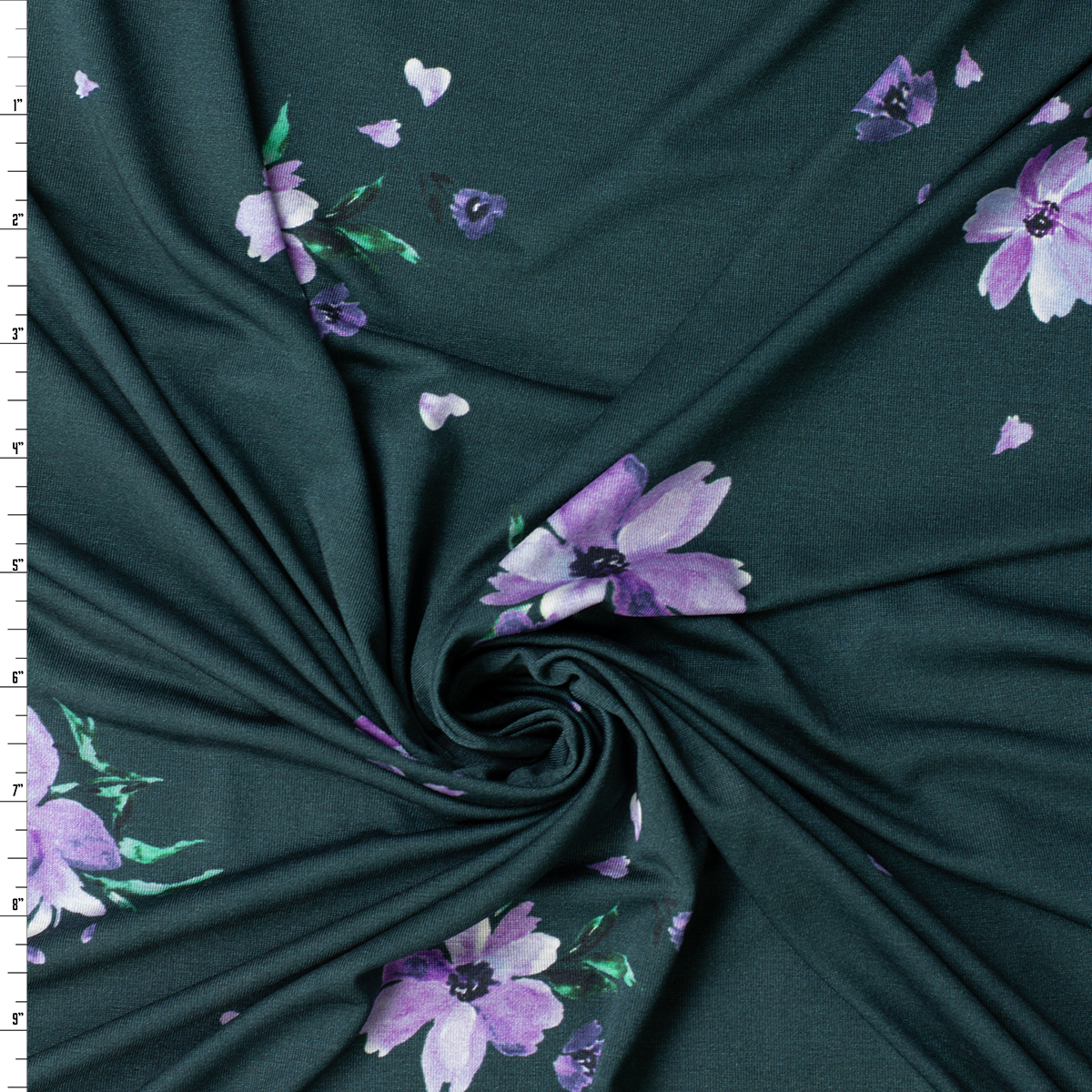Lilac Flowers on Dark Hunter Designer Rayon Jersey Knit #32058 Fabric By The Yard