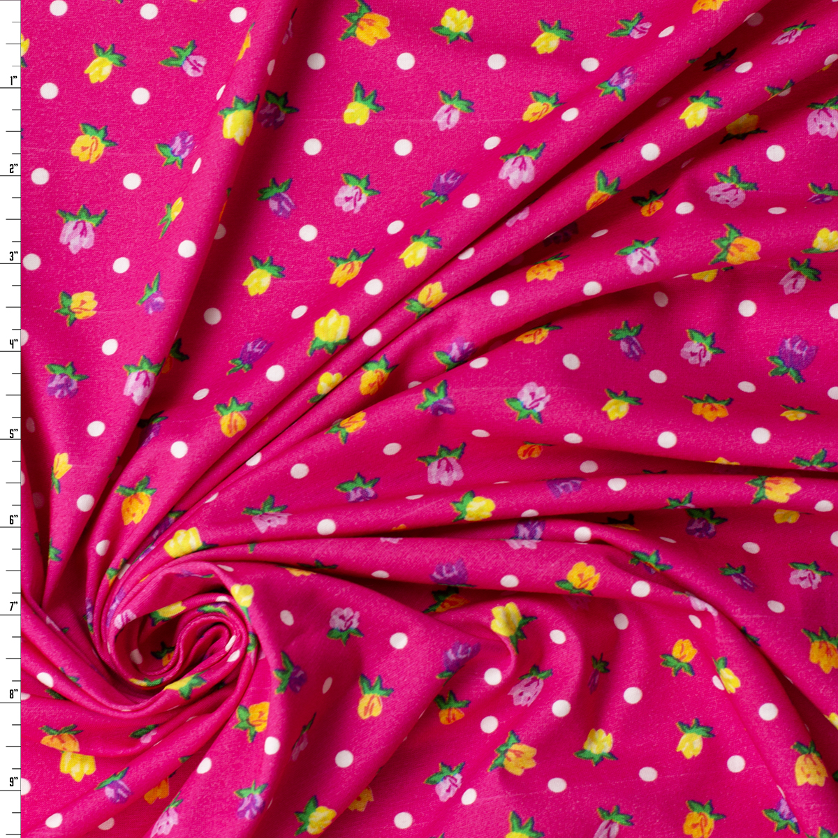 Rose Polka Dots on Hot Pink Designer Cotton Jersey Knit #32061 Fabric By The Yard