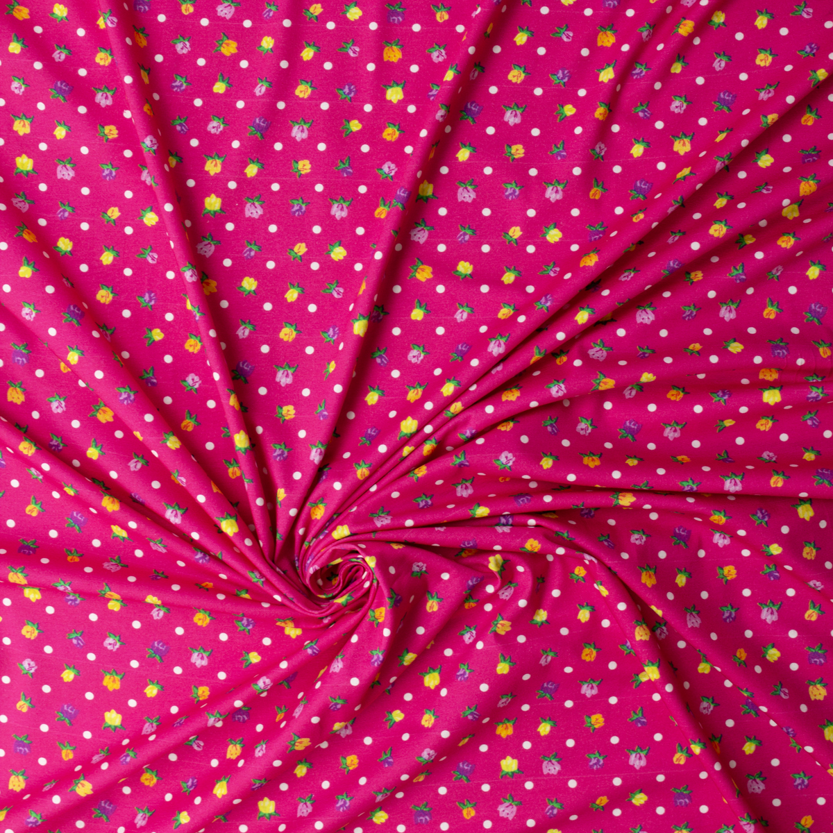 Rose Polka Dots on Hot Pink Designer Cotton Jersey Knit #32061 Fabric By The Yard - Wide shot