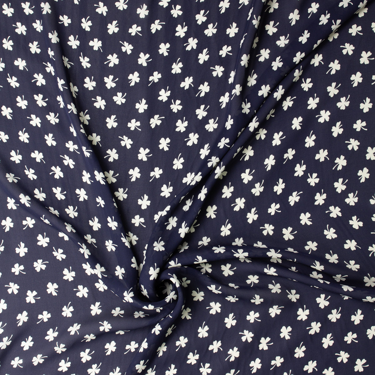 Ivory Shamrocks on Navy Blue Silk Chiffon #32065 Fabric By The Yard - Wide shot