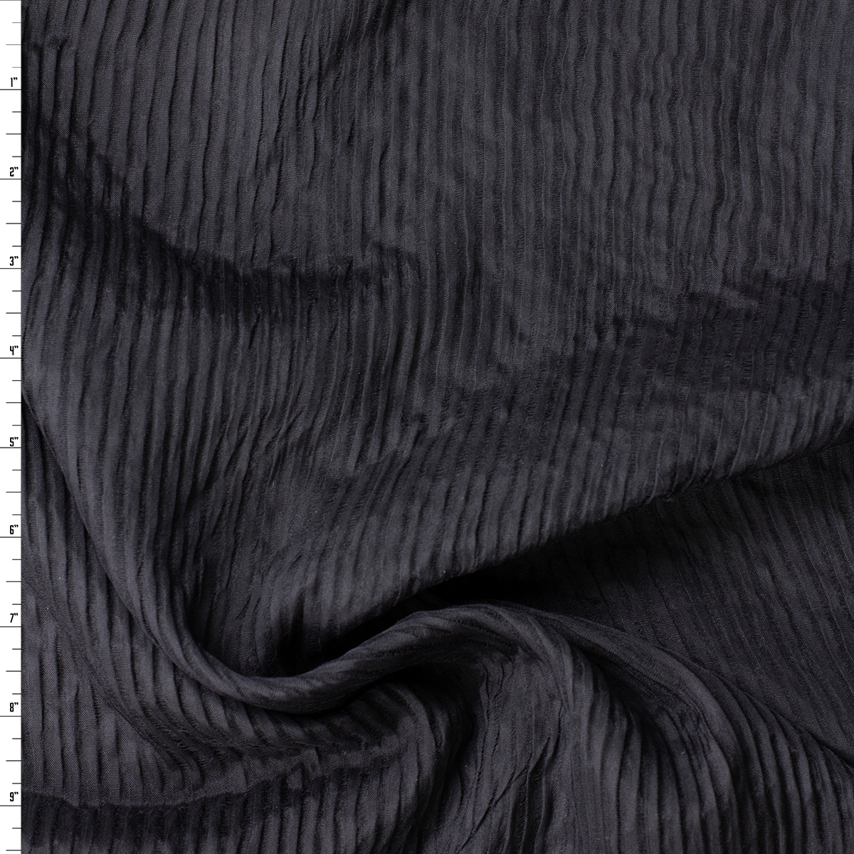 Black Vertical Stripe Crinkle Pleated Silk #32072 Fabric By The Yard