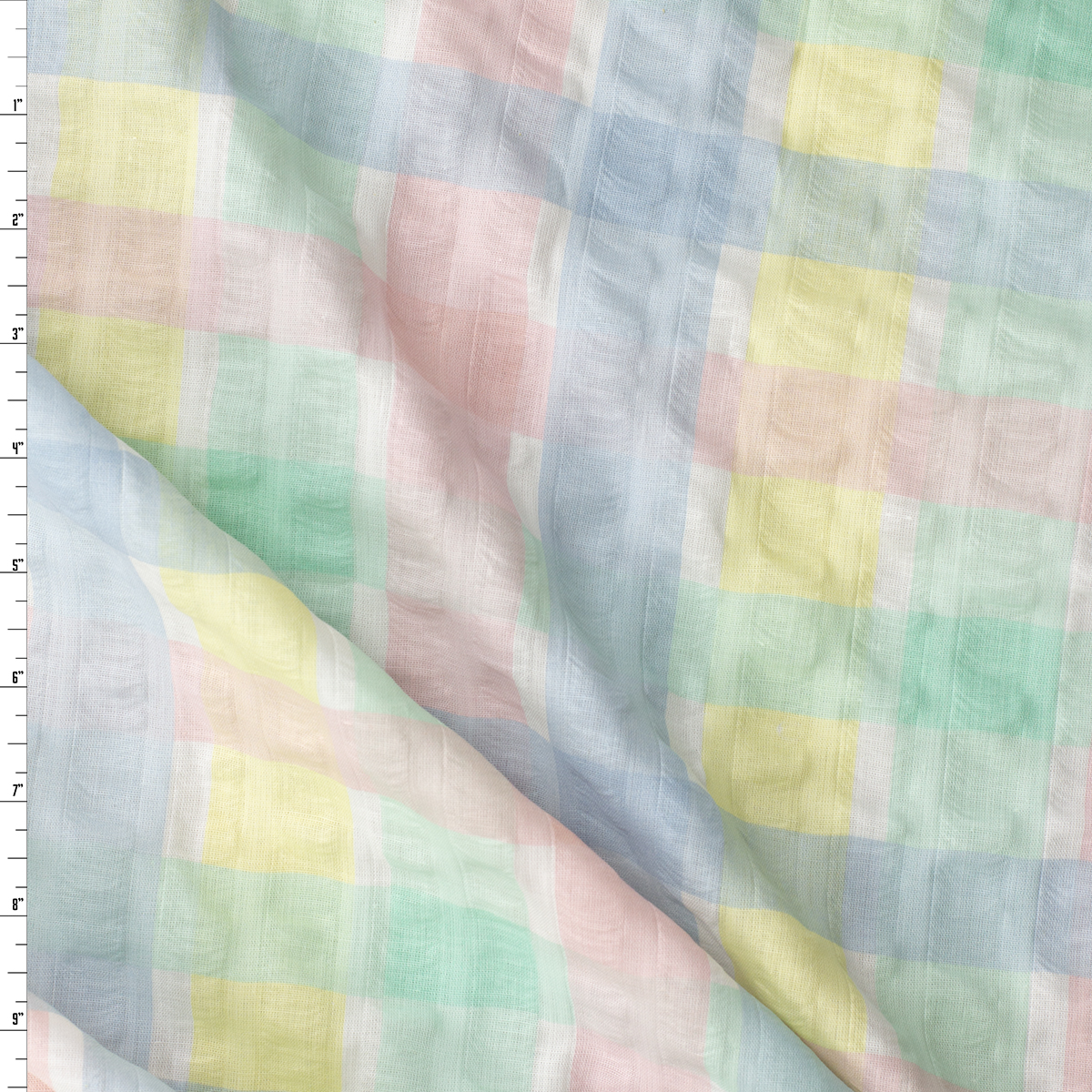 Pastel Plaid Cotton/Poly Seersucker #32086 Fabric By The Yard