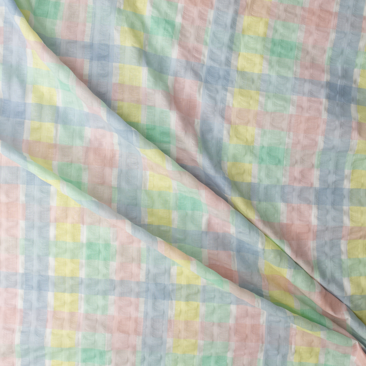 Pastel Plaid Cotton/Poly Seersucker #32086 Fabric By The Yard - Wide shot