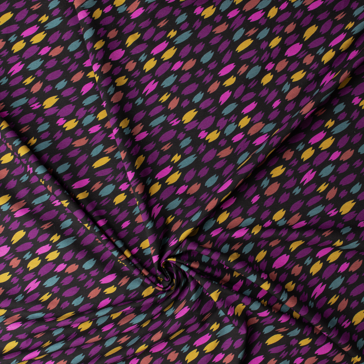Midnight Ikat Petals Stretch Cotton Jersey Knit #32088 Fabric By The Yard - Wide shot
