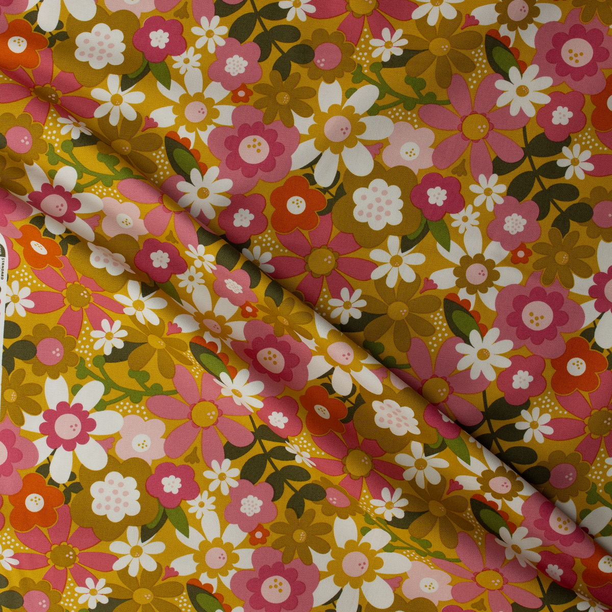 Joyful June Ochre Floral Cotton Canvas from FIGO #32124 Fabric By The Yard - Wide shot
