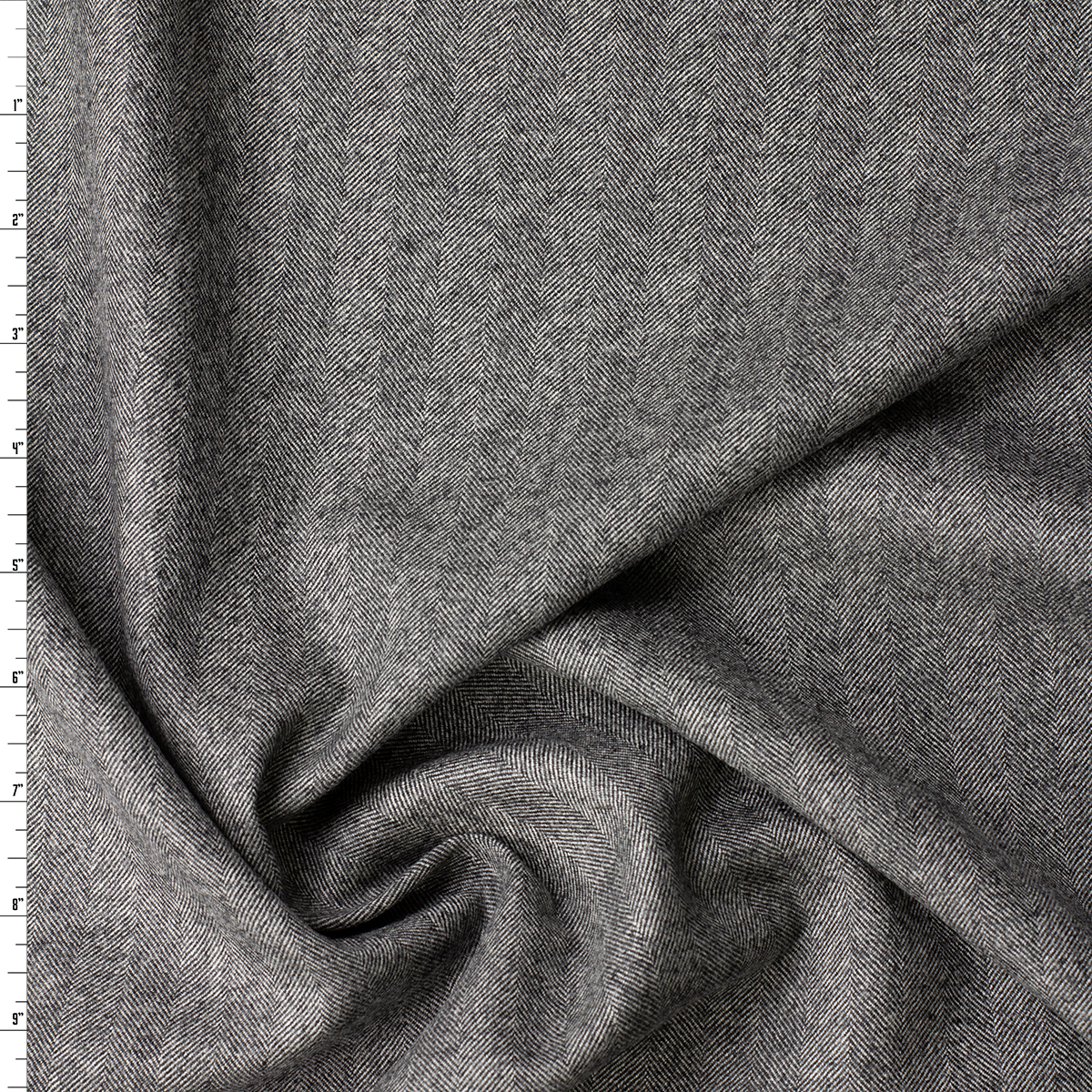 Charcoal Herringbone Brushed Wool Suiting #32165 Fabric By The Yard