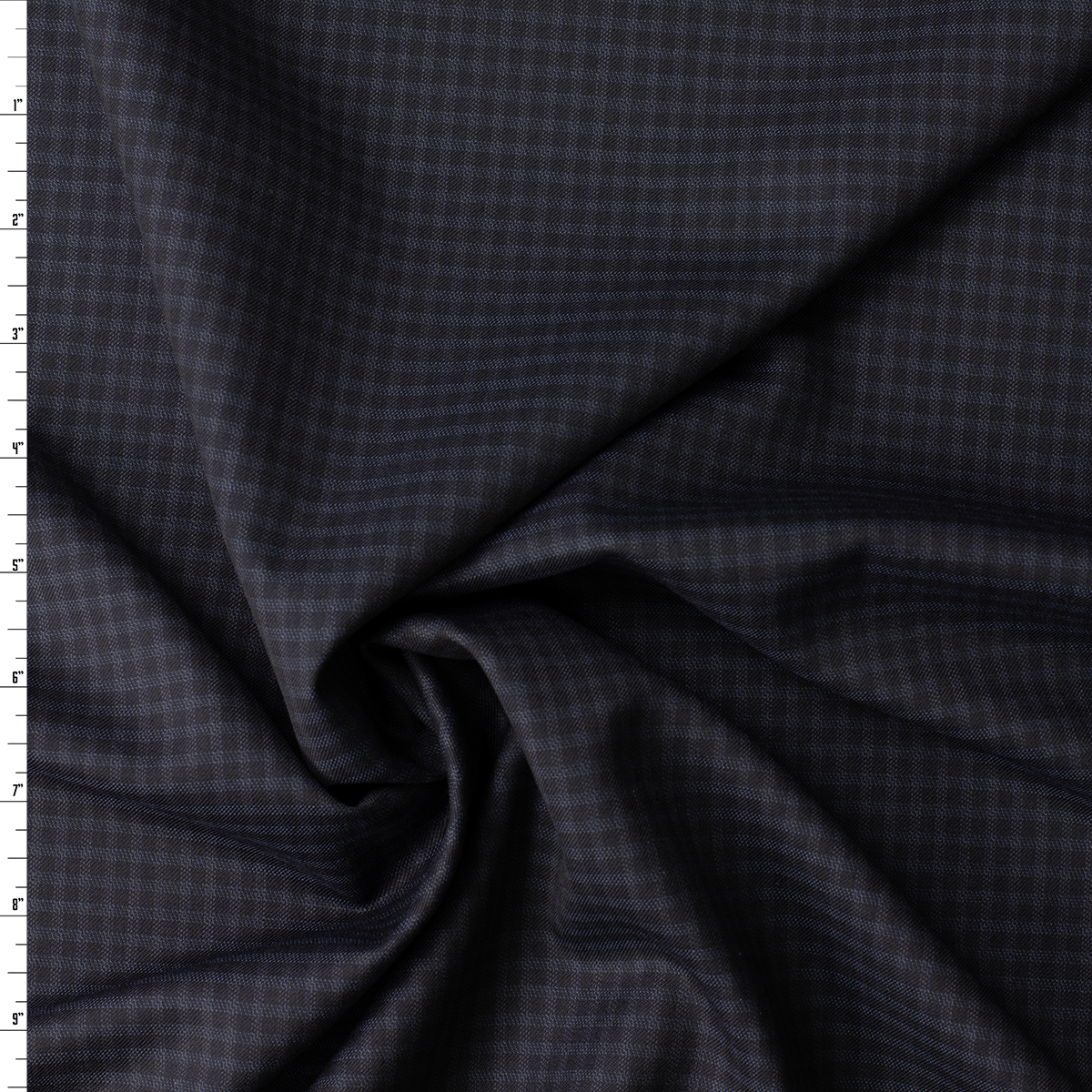 Black and Blue Shadow Gingham Designer Wool Suiting #32168 Fabric By The Yard
