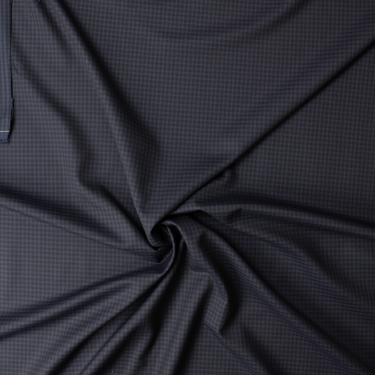 Black and Blue Shadow Gingham Designer Wool Suiting #32168 Fabric By The Yard - Wide shot