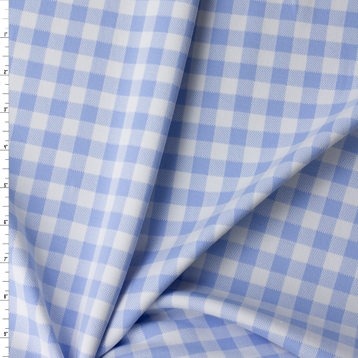 Sky Blue and White Gingham Nylon/Spandex Double Knit from ‘Frankies Bikinis' #32178 Fabric By The Yard