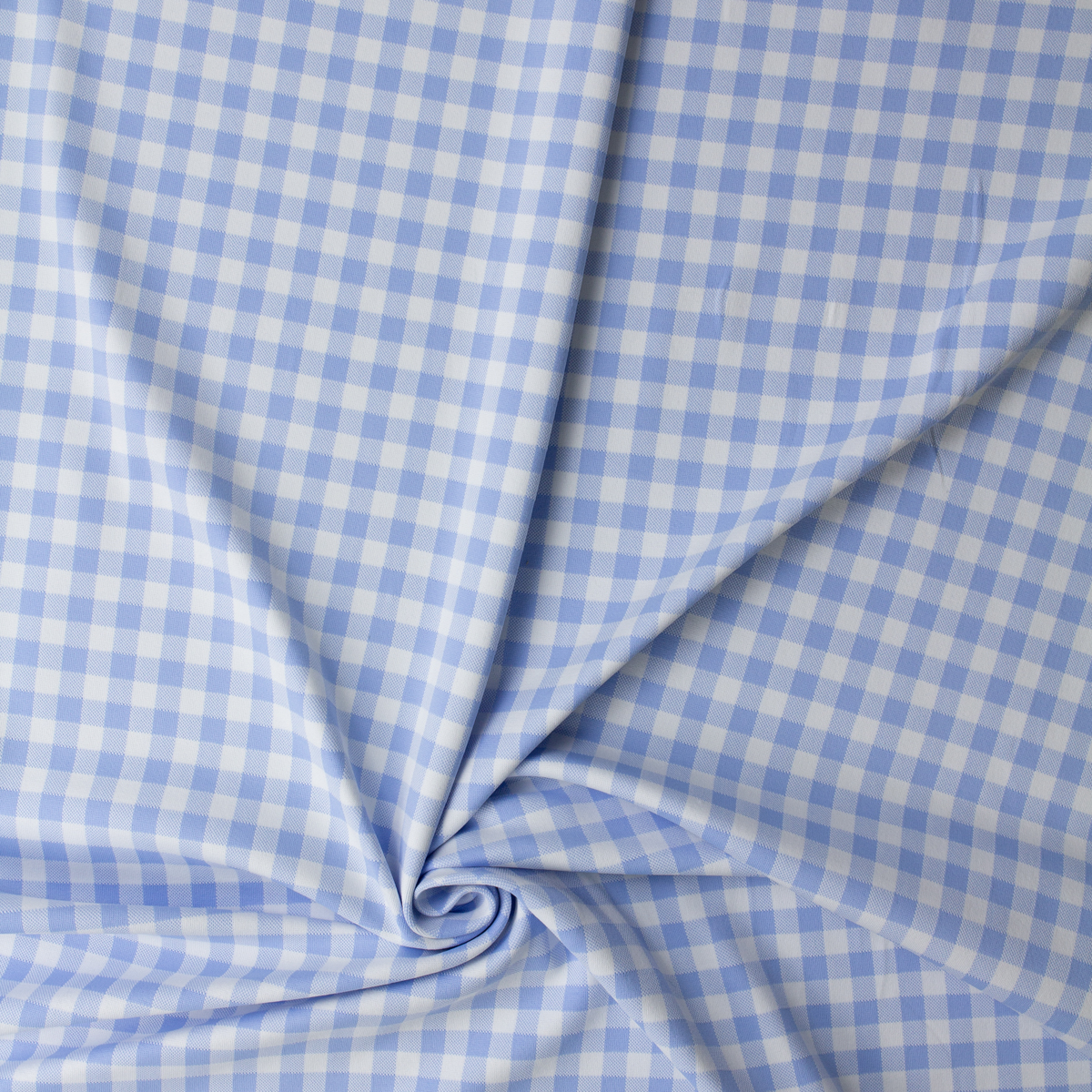 Sky Blue and White Gingham Nylon/Spandex Double Knit from ‘Frankies Bikinis' #32178 Fabric By The Yard - Wide shot
