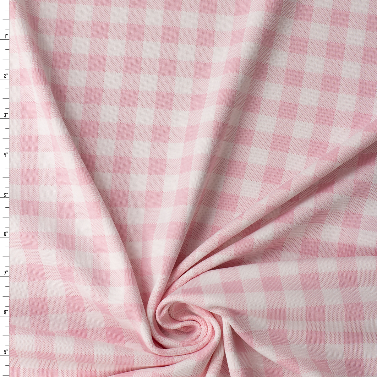 Pink and White Gingham Nylon/Spandex Double Knit from ‘Frankies Bikinis' #32179 Fabric By The Yard
