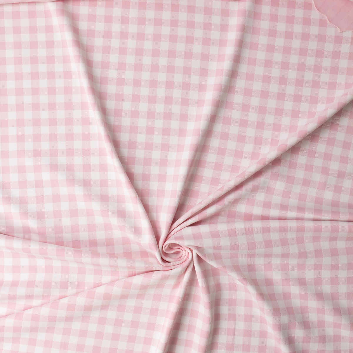 Pink and White Gingham Nylon/Spandex Double Knit from ‘Frankies Bikinis' #32179 Fabric By The Yard - Wide shot