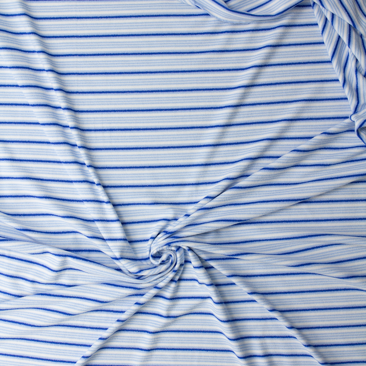 White and Royal on Baby Blue Horizontal Stripe Nylon/Spandex Stretch Terry from ‘Frankies Bikinis’ #32180 Fabric By The Yard - Wide shot
